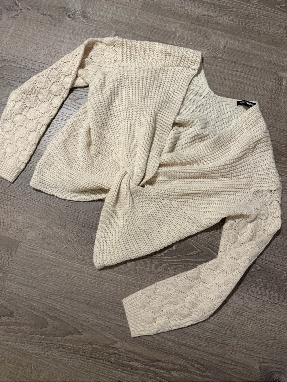 Cream Crochet Twist Sweater